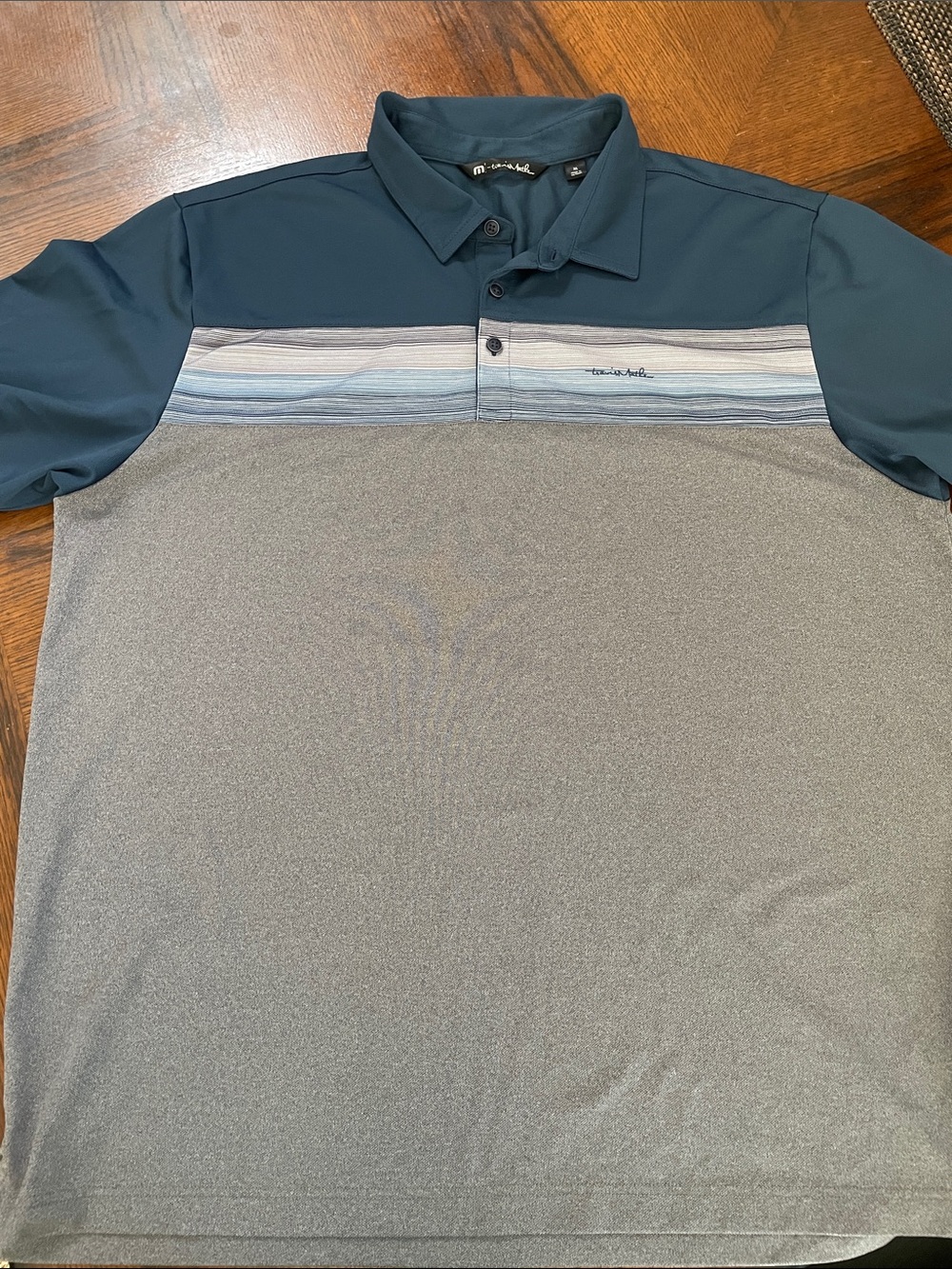 Travis Mathew Two-Tone Performance Polo in Teal and Gray